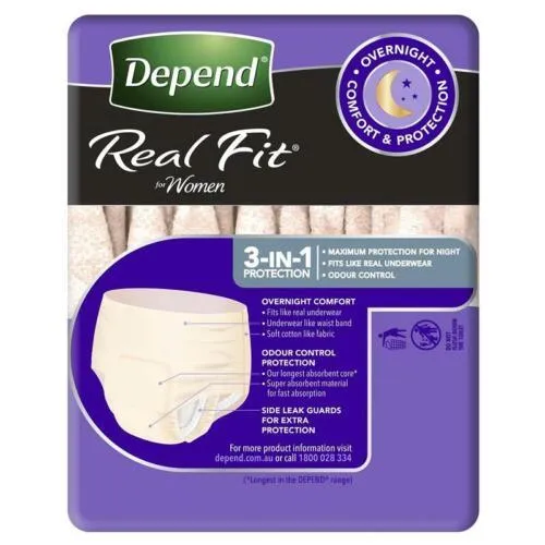 Depend Real Fit Night Defence Incontinence Underwear Women Large 8 Pack