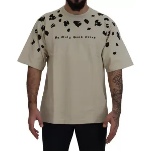 Dolce & Gabbana Beige Printed Crewneck Tee Cotton T-shirt