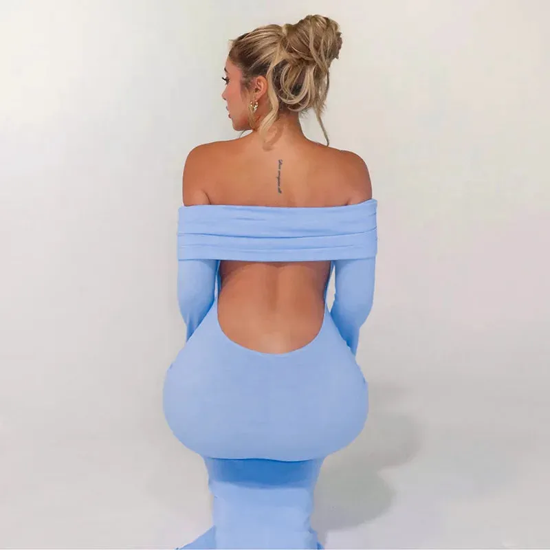 Elegant Long Sleeve Backless Bodycon Dress