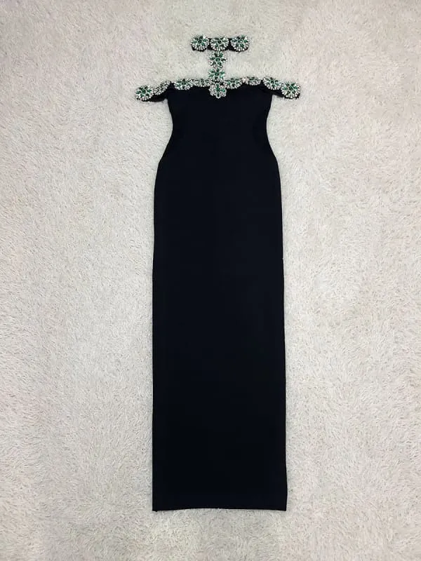 Elegant Rhinestone Embellished Halter Neck Red Carpet Bandage Dress