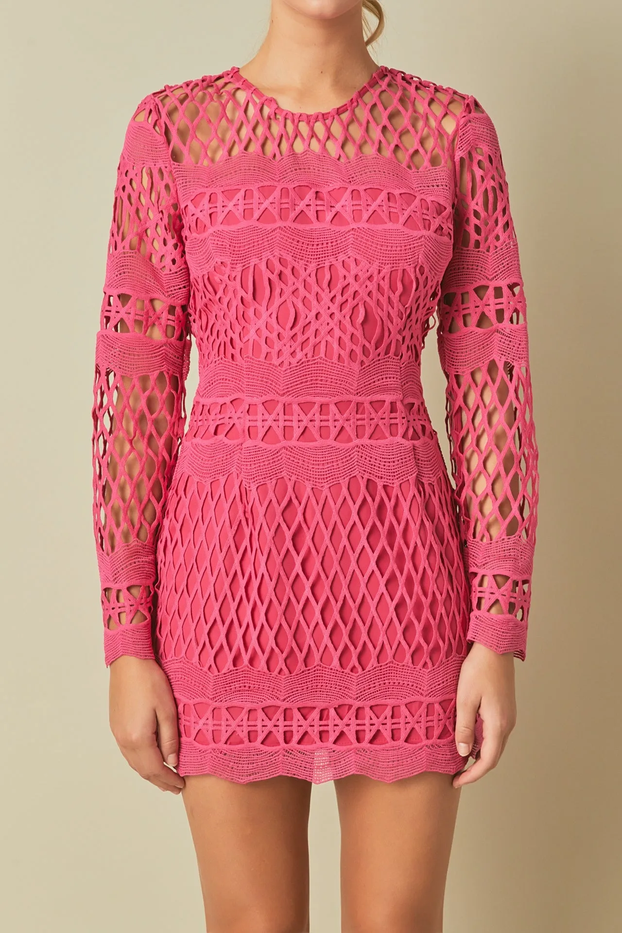 Endless Rose - Long Sleeve Crochet Mini Dress