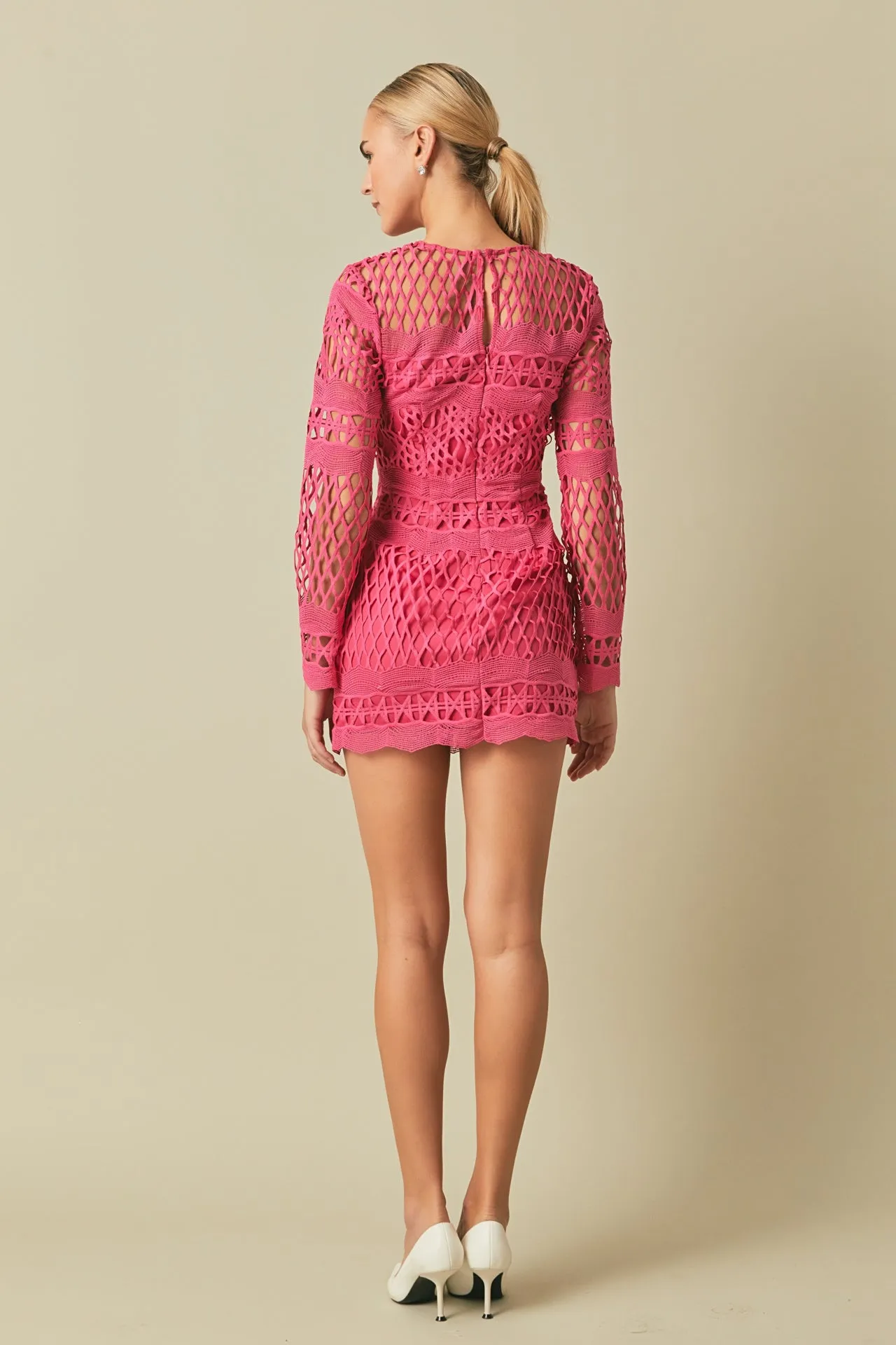 Endless Rose - Long Sleeve Crochet Mini Dress