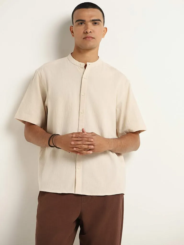 ETA Beige Self-Patterned Cotton Resort Fit Shirt