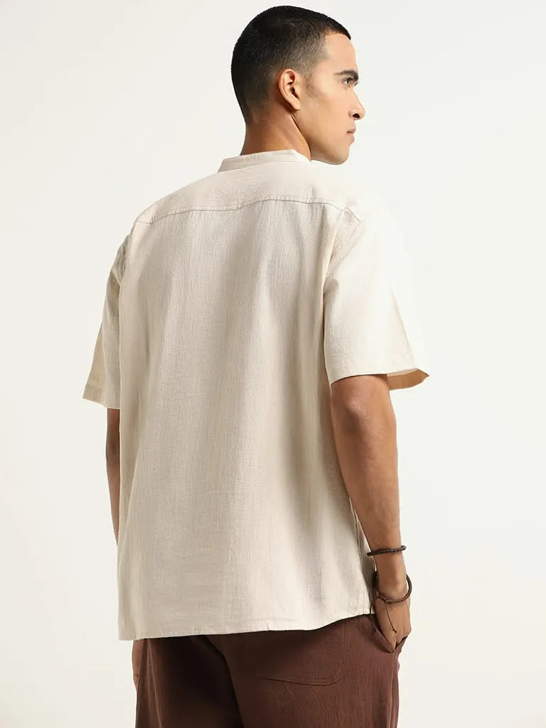 ETA Beige Self-Patterned Cotton Resort Fit Shirt