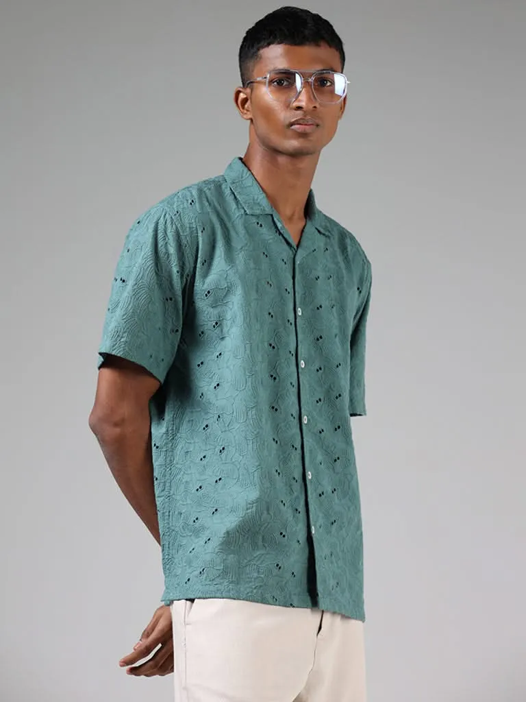 ETA Dark Teal Schiffli Relaxed-Fit Shirt