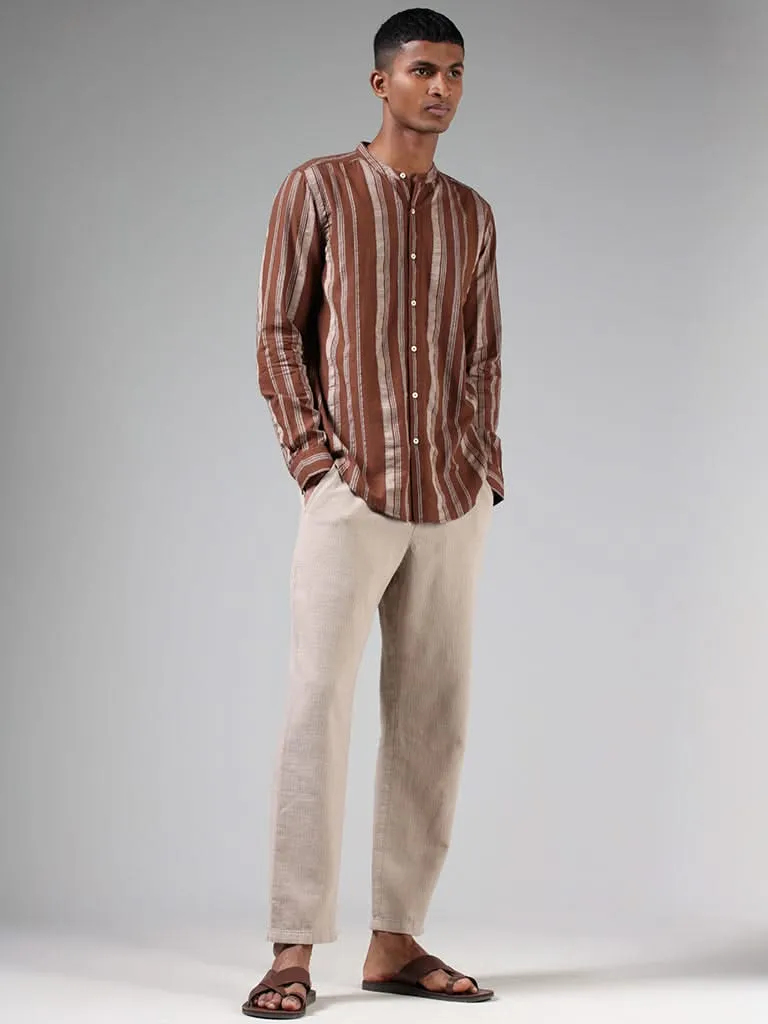 ETA Mocha Brown Striped Resort-Fit Shirt