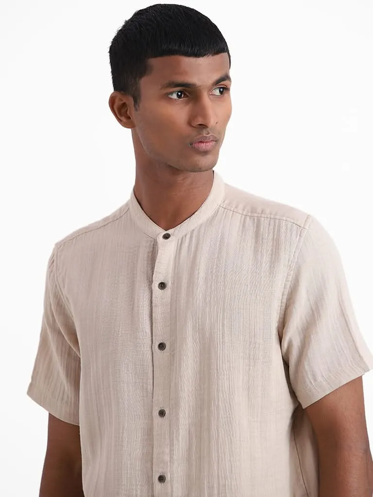 ETA Solid Beige Cotton Resort-Fit Shirt