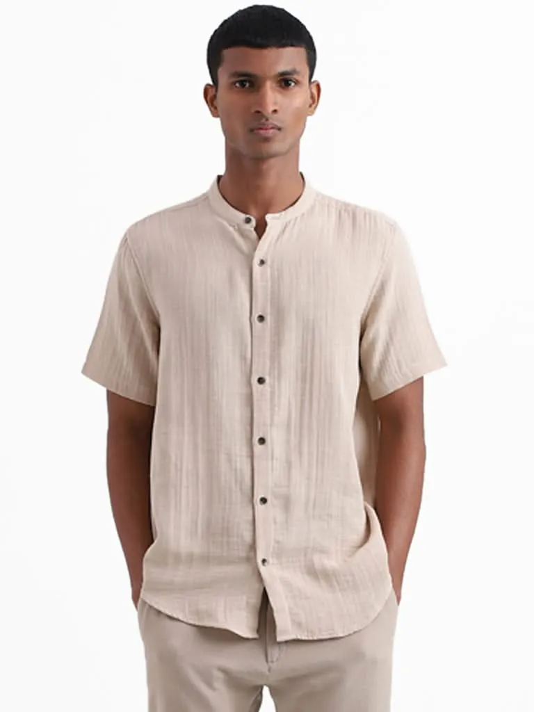 ETA Solid Beige Cotton Resort-Fit Shirt