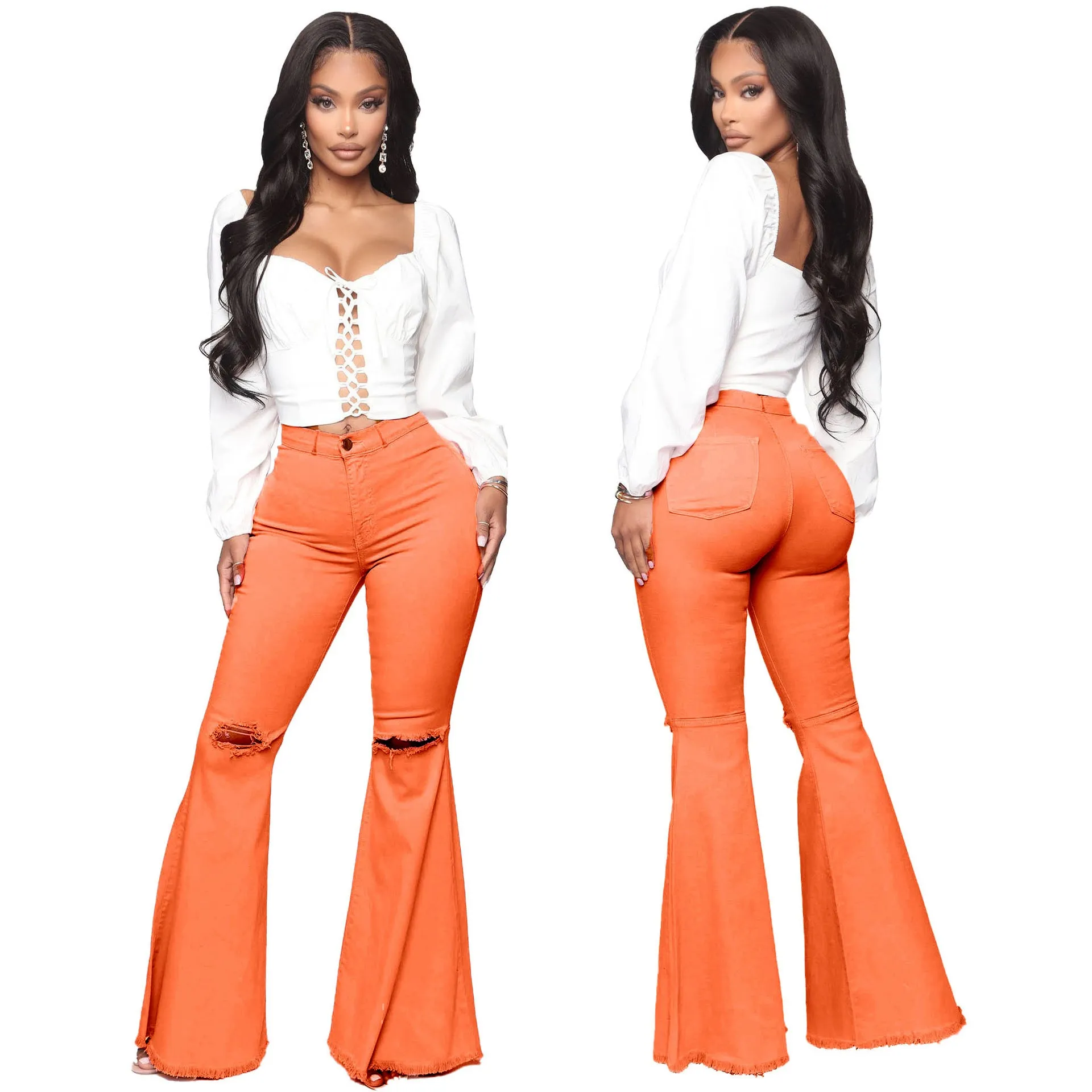 fashion all-match wide-leg denim flared pants（AY1300)