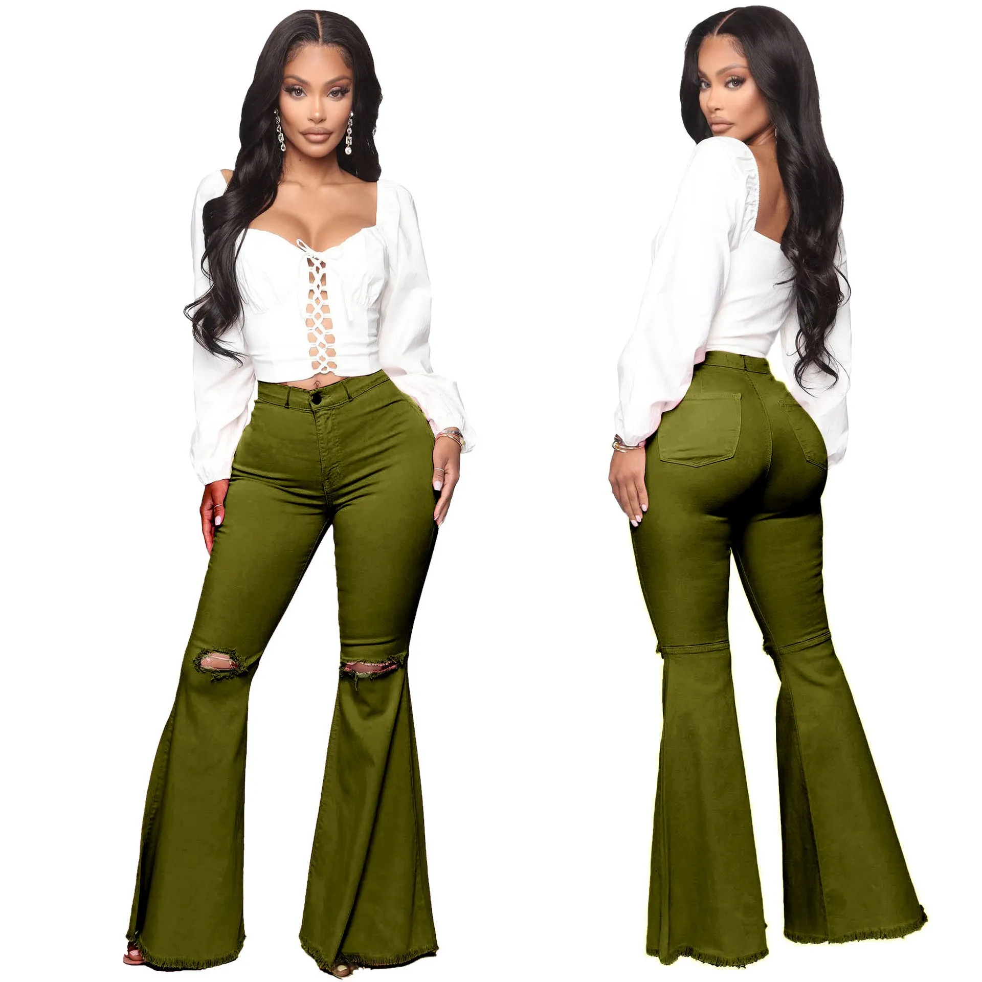 fashion all-match wide-leg denim flared pants（AY1300)