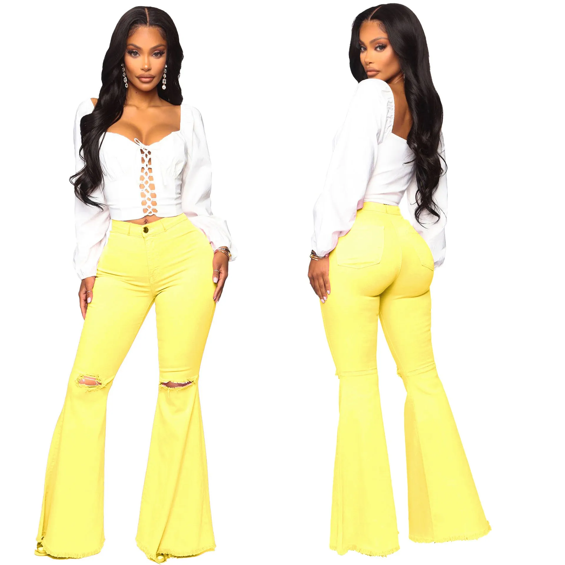 fashion all-match wide-leg denim flared pants（AY1300)