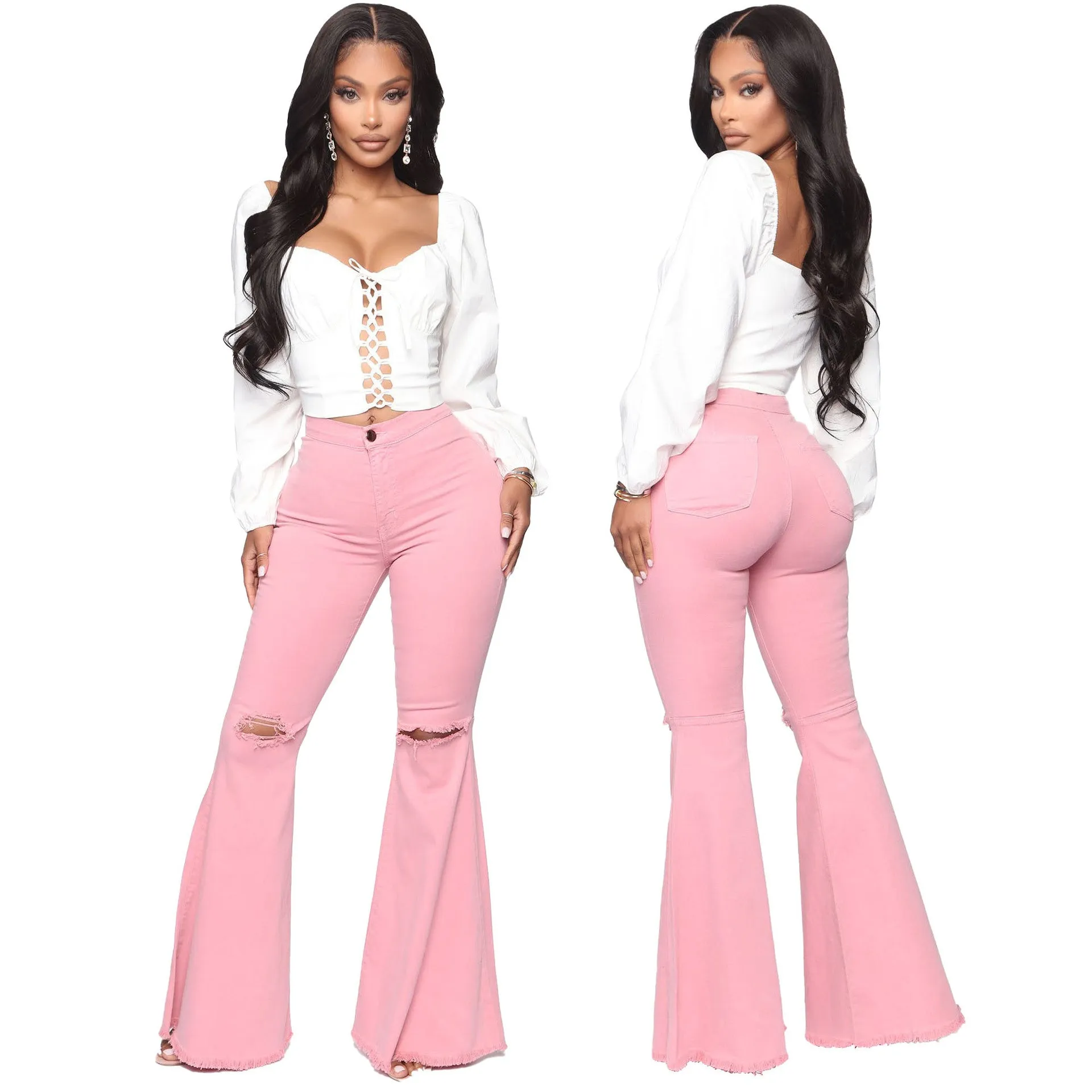 fashion all-match wide-leg denim flared pants（AY1300)