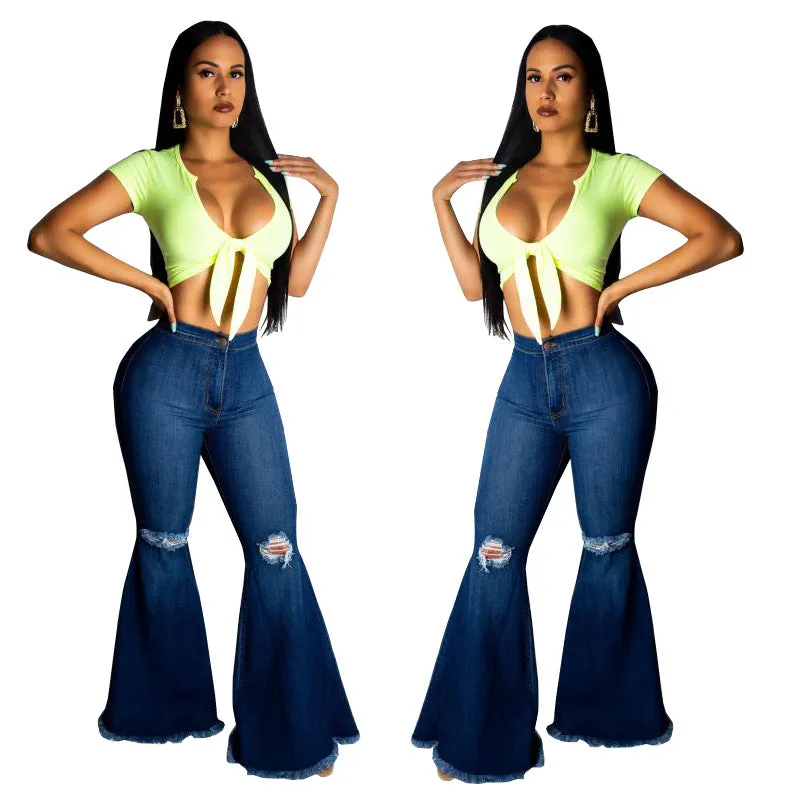 fashion all-match wide-leg denim flared pants（AY1300)