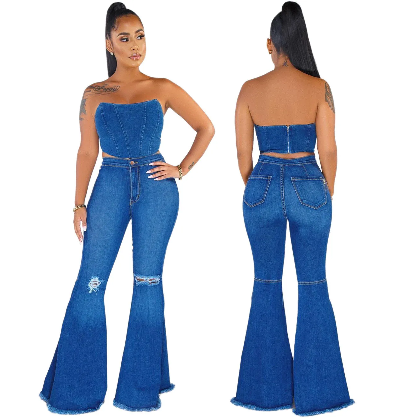 fashion all-match wide-leg denim flared pants（AY1300)