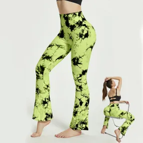 Fashion Tie Dye Printed Yoga Bell-Bottomed Pants Seamless High Waist Quick-drying Fitness Running Sports Leggings Women Flares