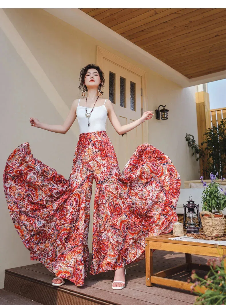 Fee Fee's Boho Floral Print Wide Leg Flare Pants