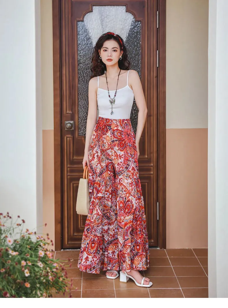 Fee Fee's Boho Floral Print Wide Leg Flare Pants