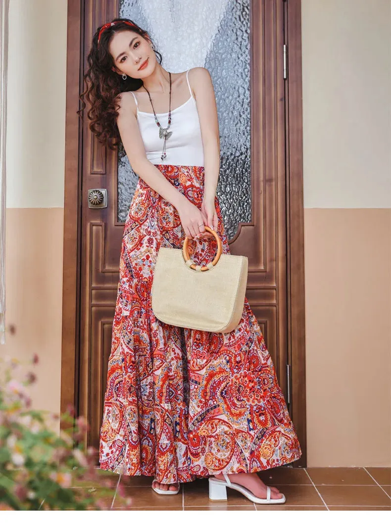 Fee Fee's Boho Floral Print Wide Leg Flare Pants