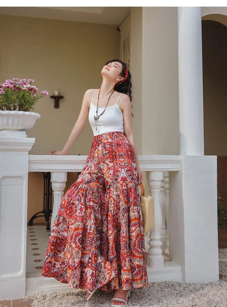 Fee Fee's Boho Floral Print Wide Leg Flare Pants