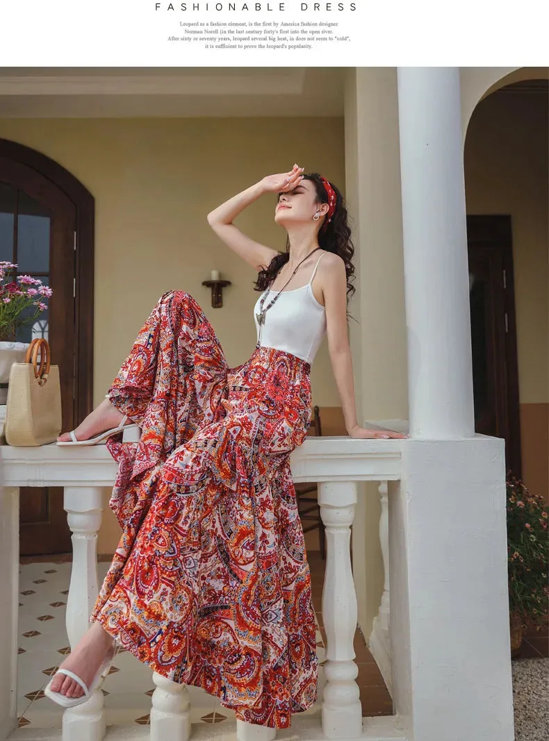 Fee Fee's Boho Floral Print Wide Leg Flare Pants