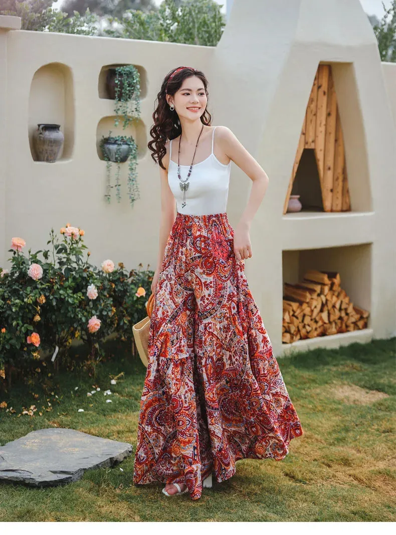 Fee Fee's Boho Floral Print Wide Leg Flare Pants