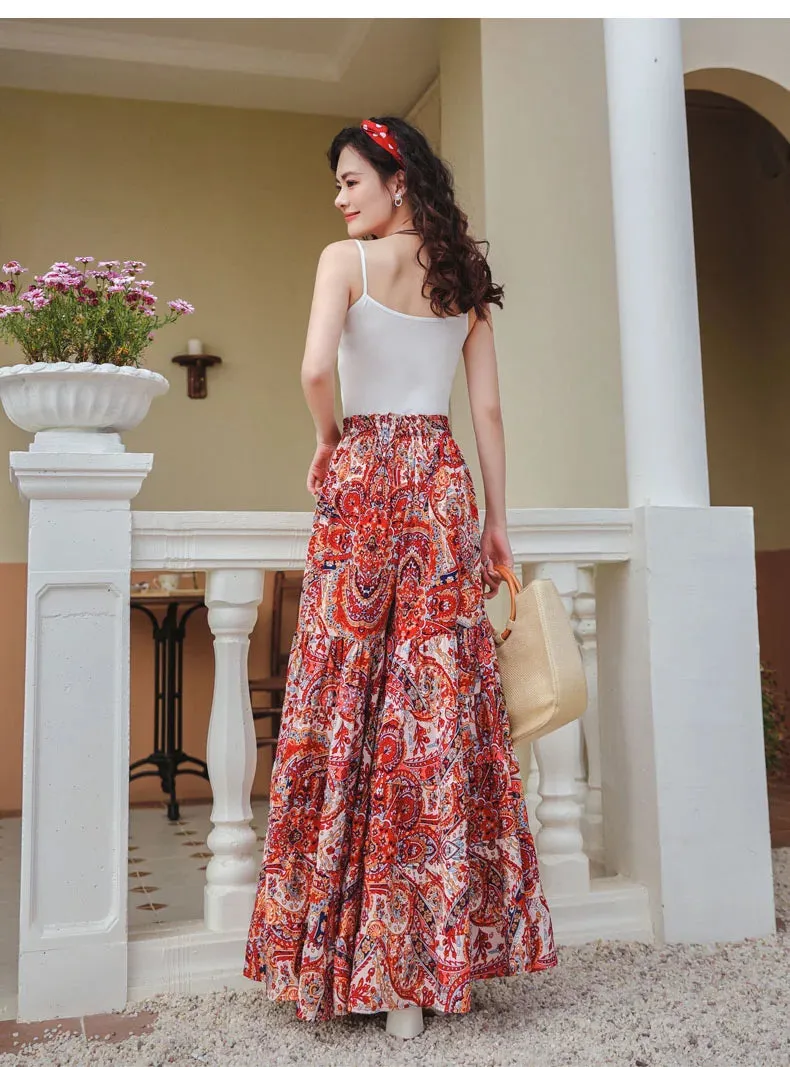 Fee Fee's Boho Floral Print Wide Leg Flare Pants