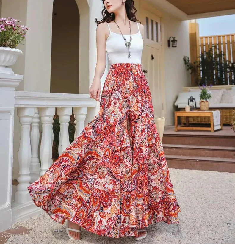 Fee Fee's Boho Floral Print Wide Leg Flare Pants