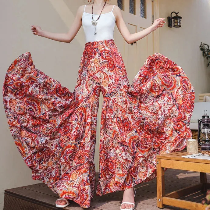 Fee Fee's Boho Floral Print Wide Leg Flare Pants