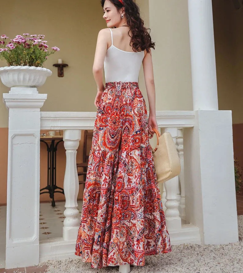 Fee Fee's Boho Floral Print Wide Leg Flare Pants