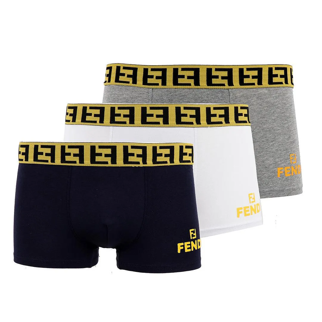 Fendi Crested Design 3 IN 1 Elastic Pack Black or Blue White and Grey Boxers