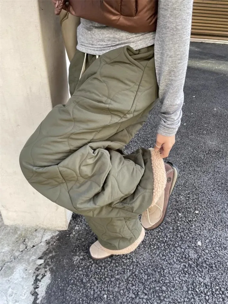 Fleece Pants Women Vintage Loose Wide Leg Jogging Pants