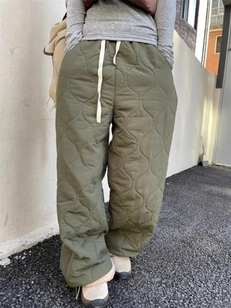 Fleece Pants Women Vintage Loose Wide Leg Jogging Pants