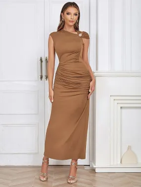 GFIT® Round Neck Sleeveless Wrinkled Maxi Bodycon Dress