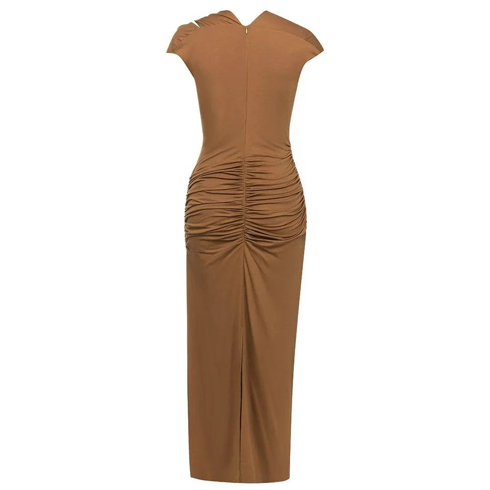 GFIT® Round Neck Sleeveless Wrinkled Maxi Bodycon Dress