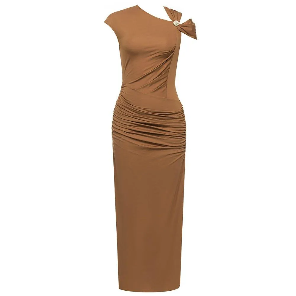 GFIT® Round Neck Sleeveless Wrinkled Maxi Bodycon Dress