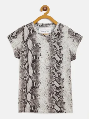 Girls Beige Python Print T-Shirt