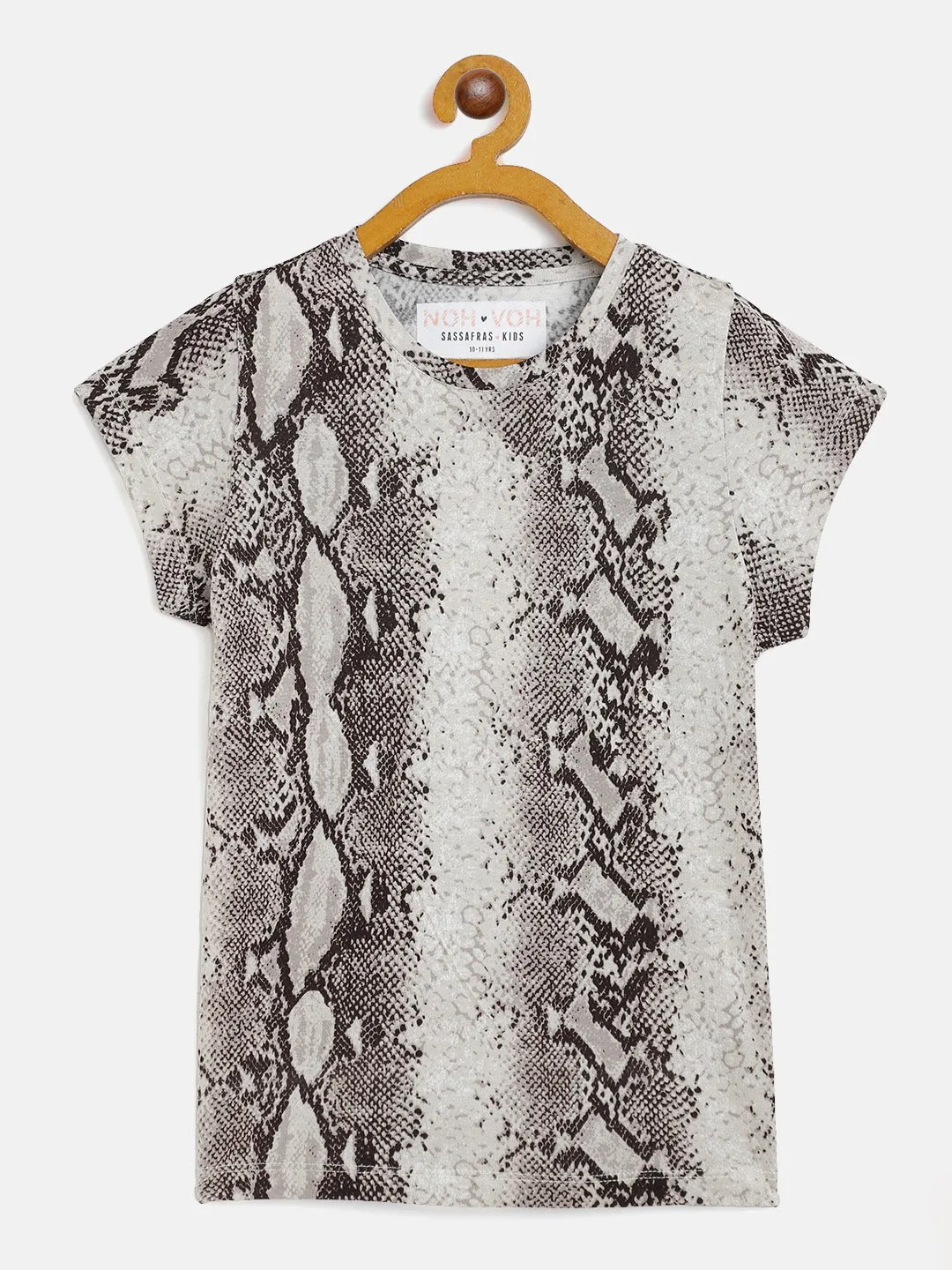 Girls Beige Python Print T-Shirt