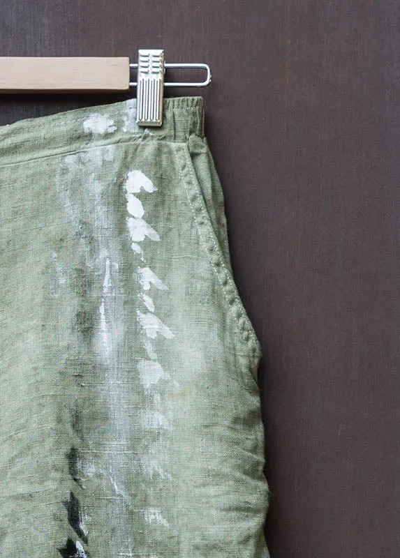 Green-Tone Linen Short Pants