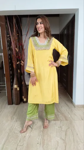 Green Yellow Kurta Set