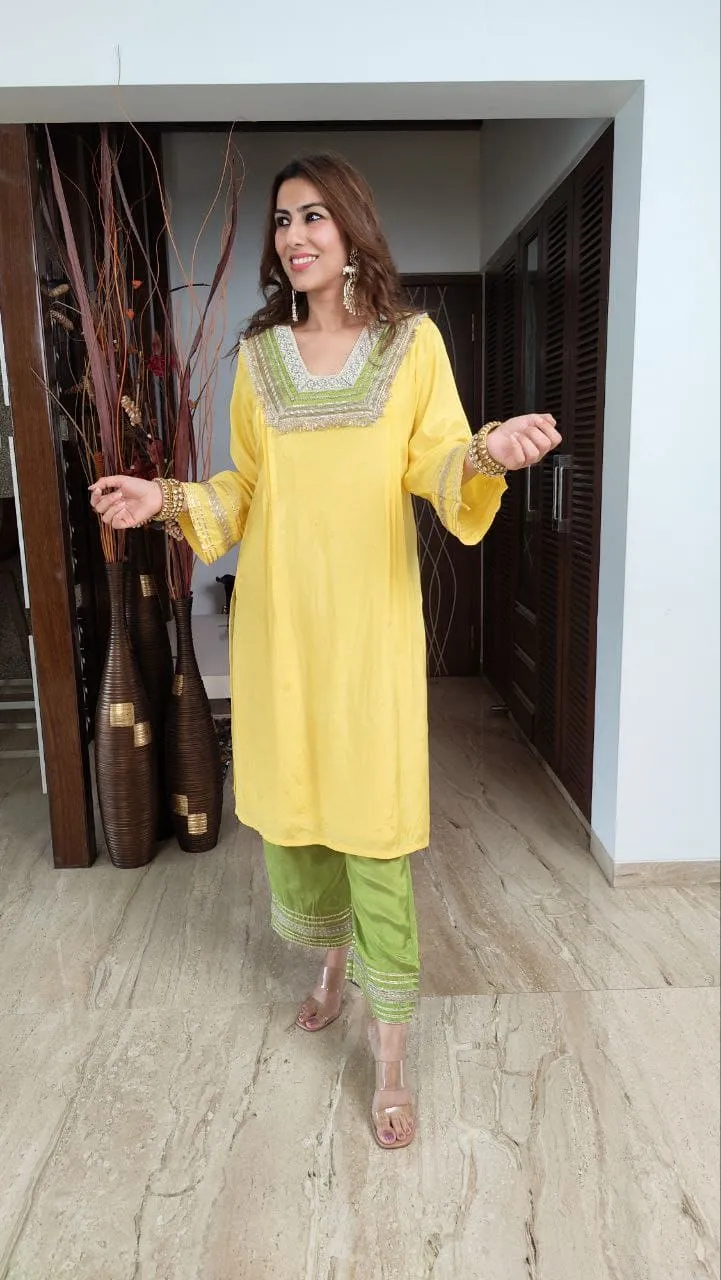 Green Yellow Kurta Set