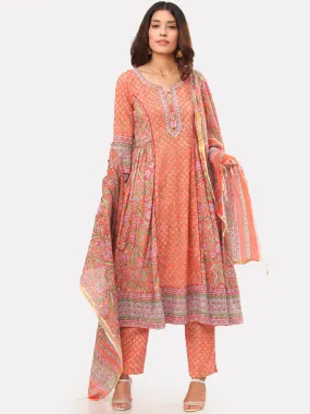 Gulal Mehreen Set Of Flared Kurta Salwar Pants Dupatta