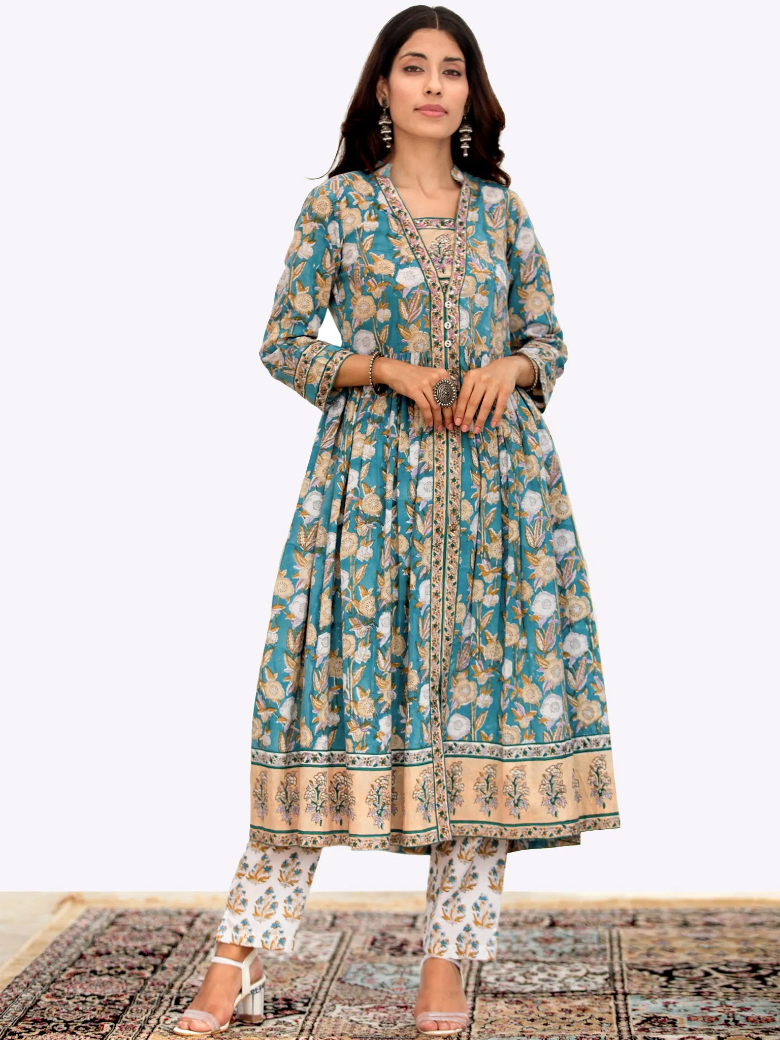 Harit Samah Set Of Flared Kurta Pants Dupatta