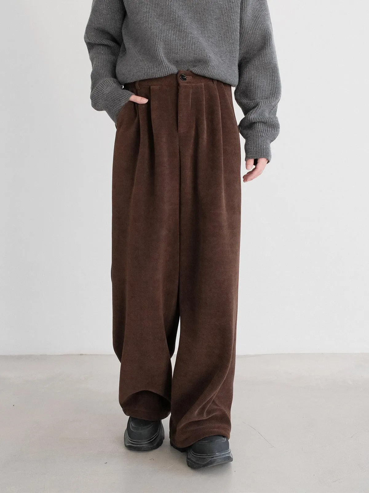 Heavy Plush Wide Corduroy Casual Pants