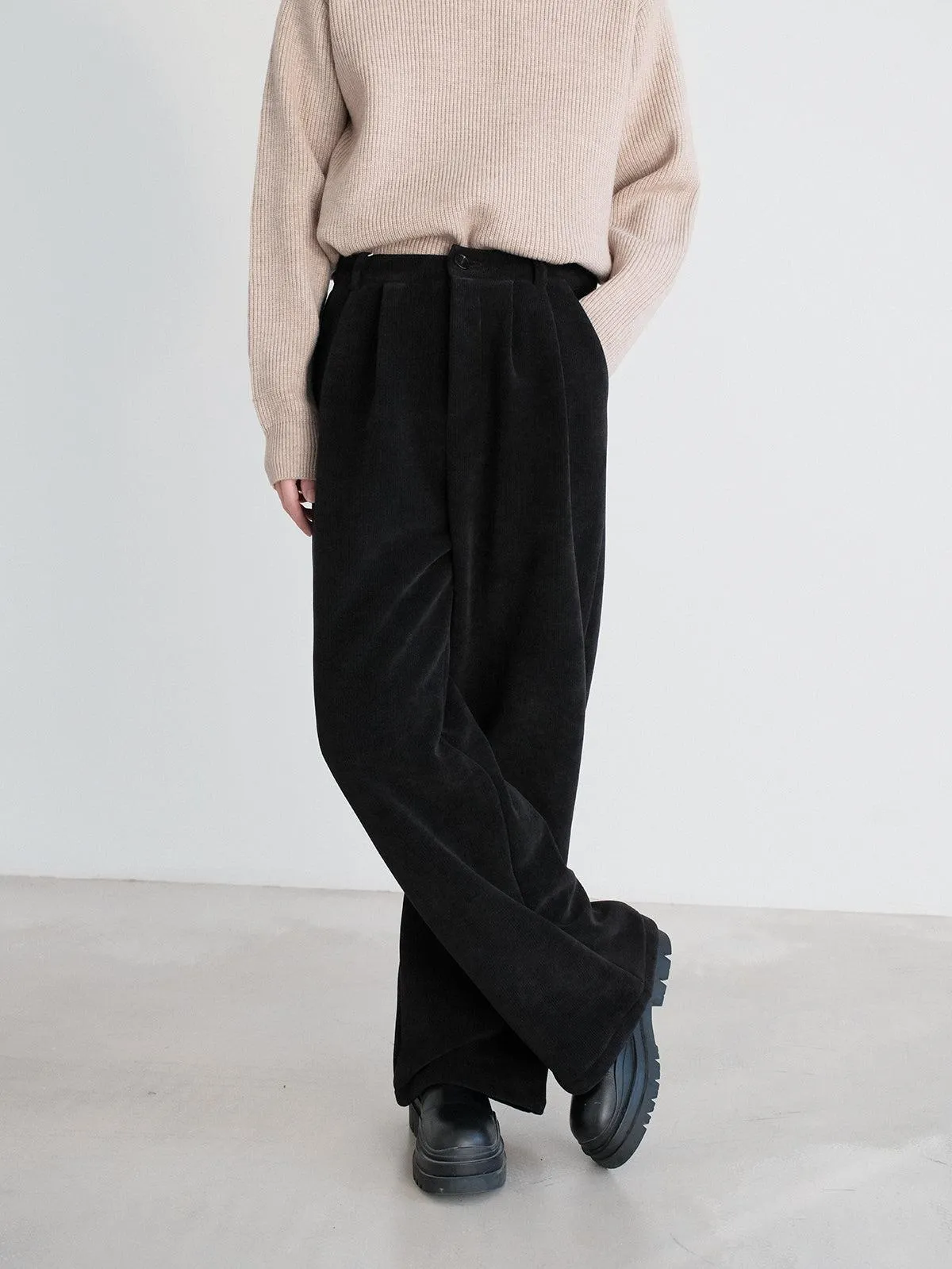 Heavy Plush Wide Corduroy Casual Pants