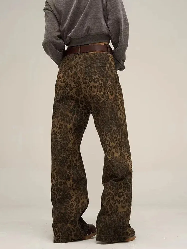 HEYFANCYSTYLE Vintage Leopard Baggy Jeans