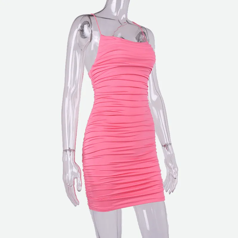 Hot Pink Mini Dress | Mesh Ruched Dress