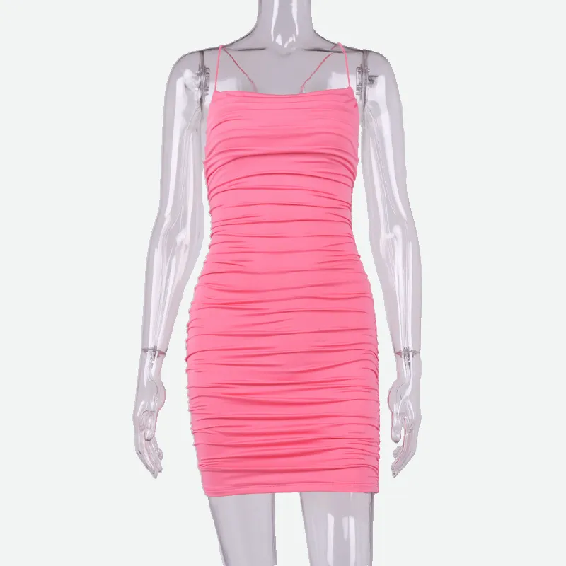 Hot Pink Mini Dress | Mesh Ruched Dress