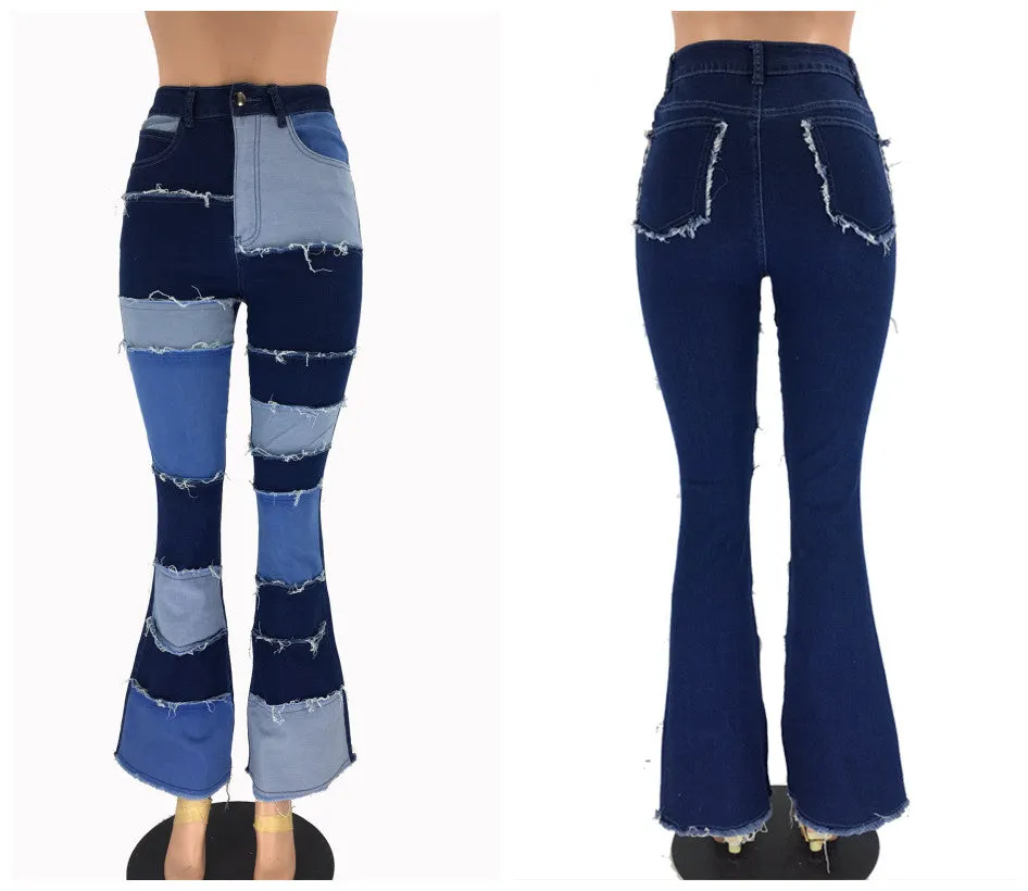 Hot selling stitching flared denim trousers(Only pants)