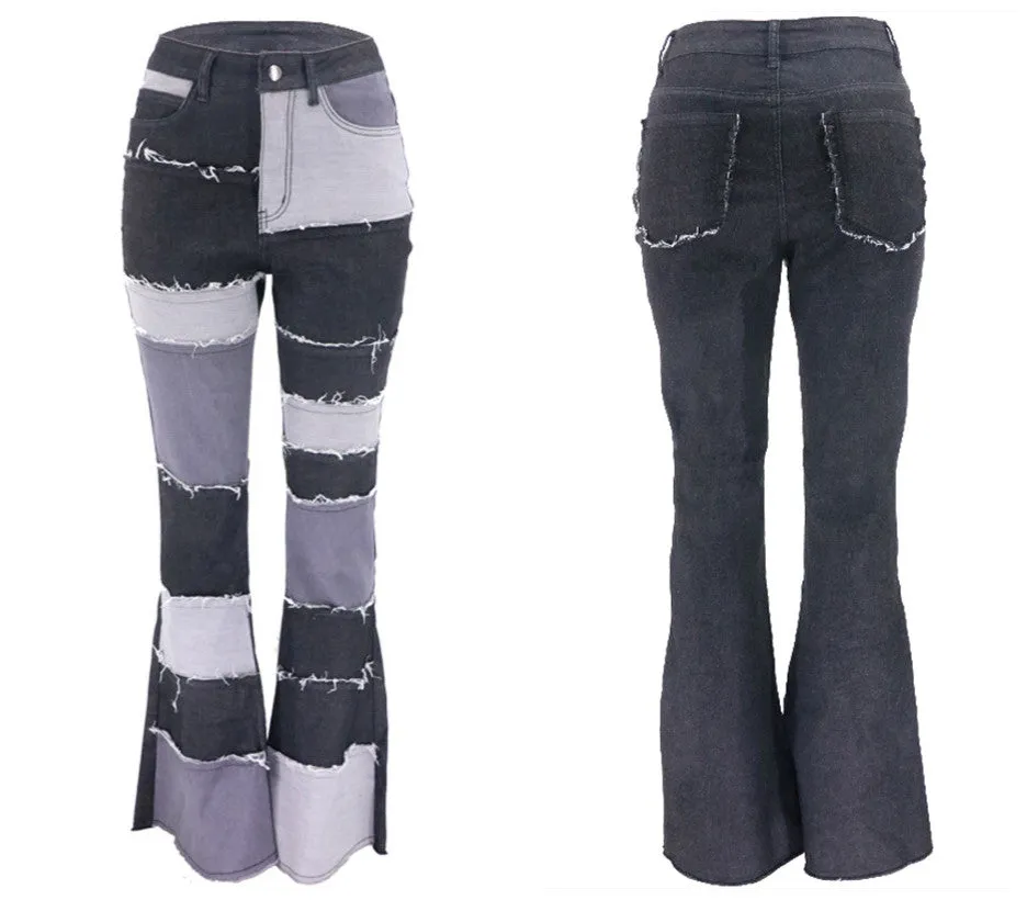 Hot selling stitching flared denim trousers(Only pants)