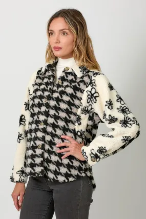 Houndstooth Floral Mix Print Sherpa Jacket